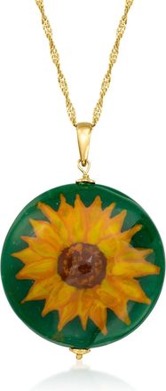 Ross-Simons Italian Multicolored Murano Glass Sunflower Pendant Necklace in 18kt Gold Over Sterling