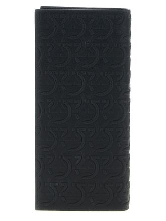 Ferragamo Gancini-Embossed Calfskin Wallet - Black