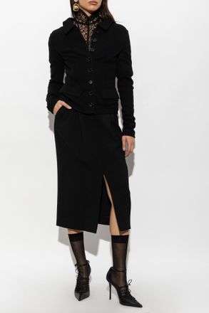Dolce & Gabbana Wool Pencil Skirt, Womens, Black