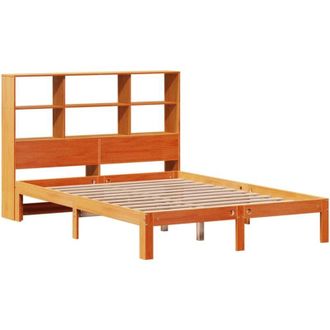vidaXL Cama Con Estanter&iacute;a Sin Colch&oacute;n Madera Maciza Marr&oacute;n 135x190cm Vidaxl