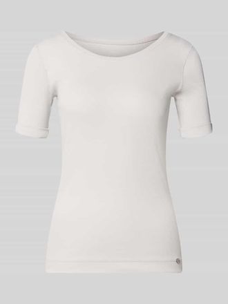 Marc Cain T-Shirt mit Rundhalsausschnitt und Label-Detail in Stein, Gr&ouml;&szlig;e 36