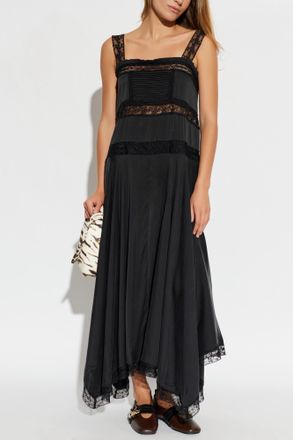 Ganni Dress With Lace Inserts, Womens, Black