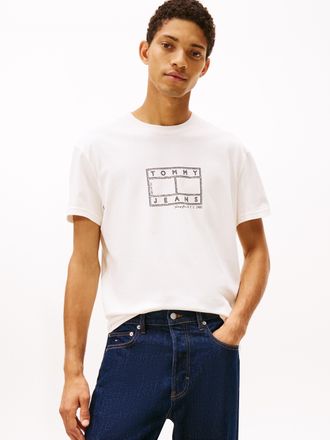 Tommy Jeans T-Shirt TOMMY JEANS TJM CENTER FLAG, Herren, Gr. XXL, ancient wei&szlig;, Single Jersey, Obermaterial: 100% Baumwolle, Rundhals, Shirts T-Shirt, mit Stempel