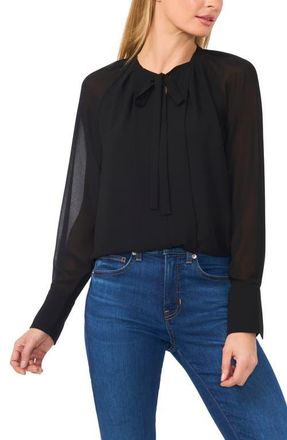 CeCe by Cynthia Steffe Tie Neck Georgette Top in Rich Black at Nordstrom, Size Large