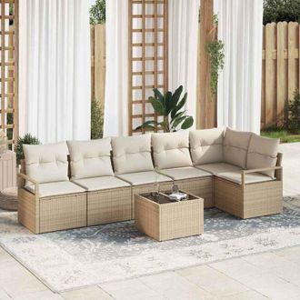 vidaXL Vidaxl - Conjunto De Sof&aacute; De Jard&iacute;n Con Coj&iacute;n 7 Pcs Beige, Crema