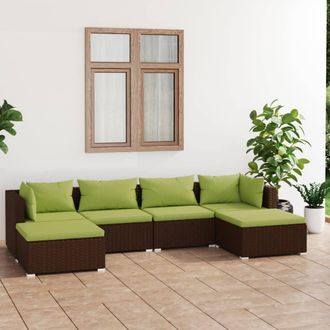 vidaXL Set Muebles De Jard&iacute;n 6 Piezas Y Cojines Rat&aacute;n Sint&eacute;tico Marr&oacute;n Vidaxl