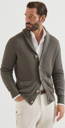 Brunello Cucinelli Malfil&eacute; cotton English rib cardigan in Military at Nordstrom, Size 58