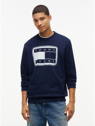 Tommy Hilfiger Mens Tommy Jeans Spray Paint Flag Sweatshirt - Dark Blue - XXL