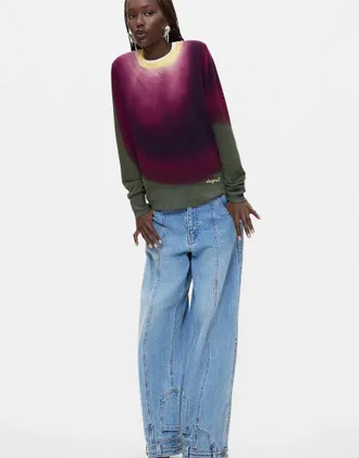 Desigual maglione fine in maglia con effetto sfumato bordeaux-Rosso