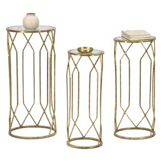 Dmora Mesas Auxiliares Gerald, Set De 3 Portatel&eacute;fonos, Forma Redonda, Color Transparente, 32x32x71h Cm Oro