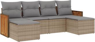 vidaXL Juego De Sof&aacute;s Jard&iacute;n Con Cojines 6 Pzas Rat&aacute;n Sint&eacute;tico Beige Vidaxl