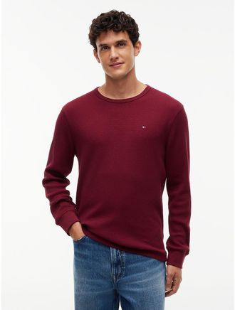 Tommy Hilfiger Mens Long-Sleeve Waffle-Knit T-Shirt - Burgundy - XXL