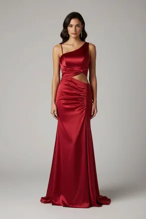 Dave & Johnny One-Shoulder Maxi Dress In Red
