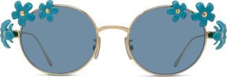 Loewe Signature Oval Sunglasses in Shiny Endura Gold /Blue at Nordstrom