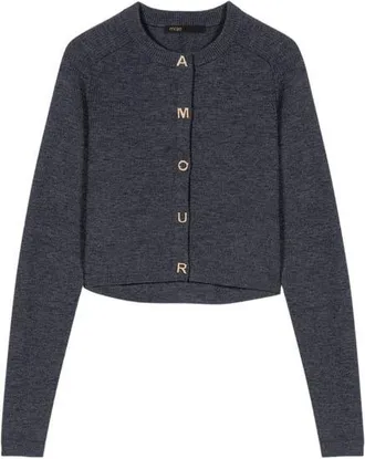 Maje Round-neck rib knit cardigan in Grey at Nordstrom, Size X-Small