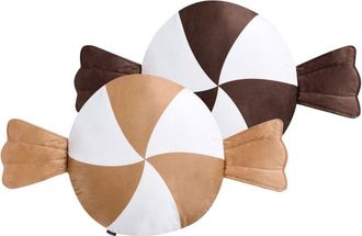 Beliani Set of 2 Decorative Cushions WHIRL CANDY Fabric 60 x 60 cm Brown/ White Christmas Motif