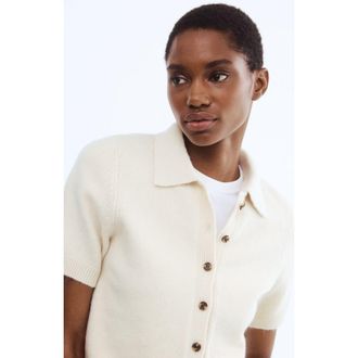 H&M Short-sleeved Collared Cardigan in White at Nordstrom, Size Xx-Large