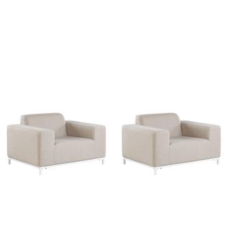 Beliani Conjunto De 2 Sillones De Poli&eacute;ster Beige Arena Blanco Patas Metal Rovigo