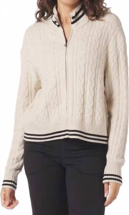Glyder Leisure Cable Knit Zip Up Pullover In Oatmilk