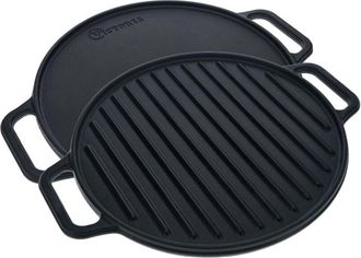 Victoria Victoria 38007 Plancha Cocina Hierro Fundido Esmaltado Inducci&oacute;n, Parrilla Reversible 32cm, Fuego Barbacoa Negro