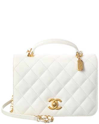 Chanel White Caviar Quilted Leather Mini Top Handle Flap (Authentic Pre-Loved)