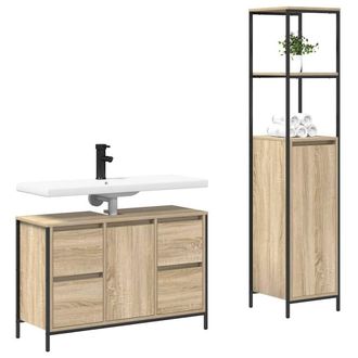Berkfield Home Gorgeous 2 Piece Bathroom Furniture Set Sonoma Oak Engineered Wood in Beige