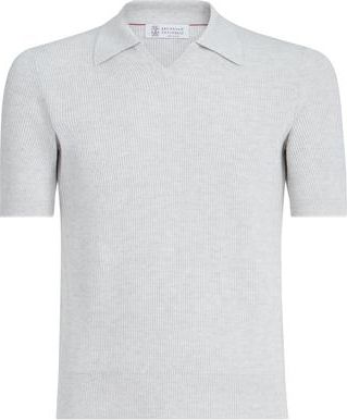 Brunello Cucinelli Cotton English rib knit polo in Fog at Nordstrom, Size 46 It