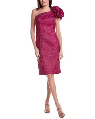 Teri Jon by Rickie Freeman Teri Jon By Rickie Freeman Metallic Pebble Jacquard One Shoulder Flower Ruffle Dress