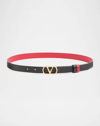 Valentino Garavani VLogo Signature Reversible Shiny Calfskin Belt 20MM