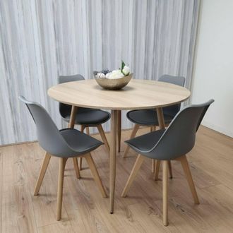 Kosy Koala Modern Round Dining Table Set With 4 Grey Plastic Chairs
