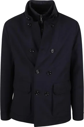 Moorer Double-Breasted Black Peacoat With Detachable Lining