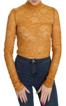 Mangano Turtle Neck Long Sleeve Lace Top Womens Blouse
