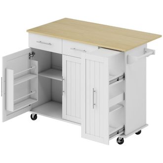 HOMCOM Isla de cocina 129x65x91 cm blanco