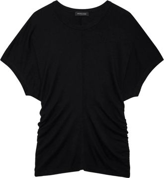 Anine Bing T-shirt met gedrapeerde ronde hals - Dames - T-shirts - Zwart - S - Tops