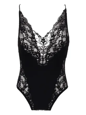 Saint Laurent lace-trimmed bodysuit - women - Polyamide - 34 - Black