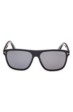 Tom Ford 58mm Polarized Square Sunglasses in Shiny Black /Smoke Polarized at Nordstrom Rack