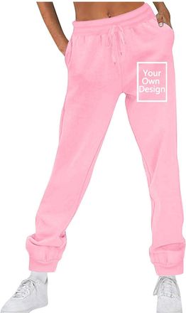 Generic Personalised Womens Joggers Custom Photo Text Name Logo Print High Waisted Drawstring Sweatpants Cuffed Tracksuit Bottoms for Gym Lounge Travel Pink