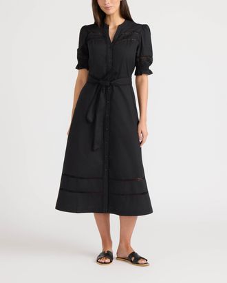 Ellen Tracy Womens Button Front Midi Dress