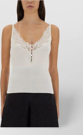 Self Portrait ribbed lace-trim tank top