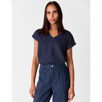 Whistles Willa V-Neck Cap Sleeve T-Shirt in Navy at Nordstrom, Size X-Small