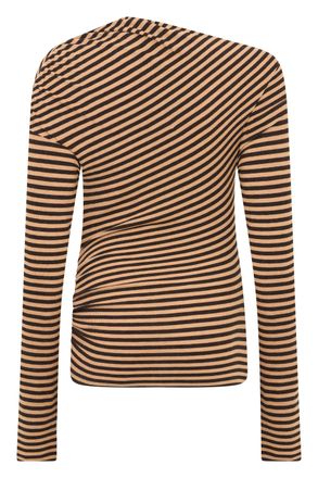 Pinko Diagonal-Stripe Wool-Blend Sweater - Camel
