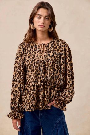 Bibi Bow Tie Front Tiered Top In Leopard