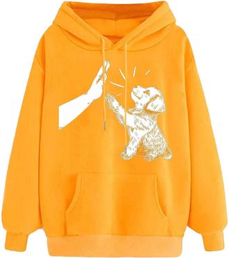 Generic Hoodies For Women Uk Pet Dog Paw Print Sweatshirts Hooded Tops Long Sleeve Oversized Pullover Blouse Graphic Print Long Sleeve Pullover Top Jumpers Lo