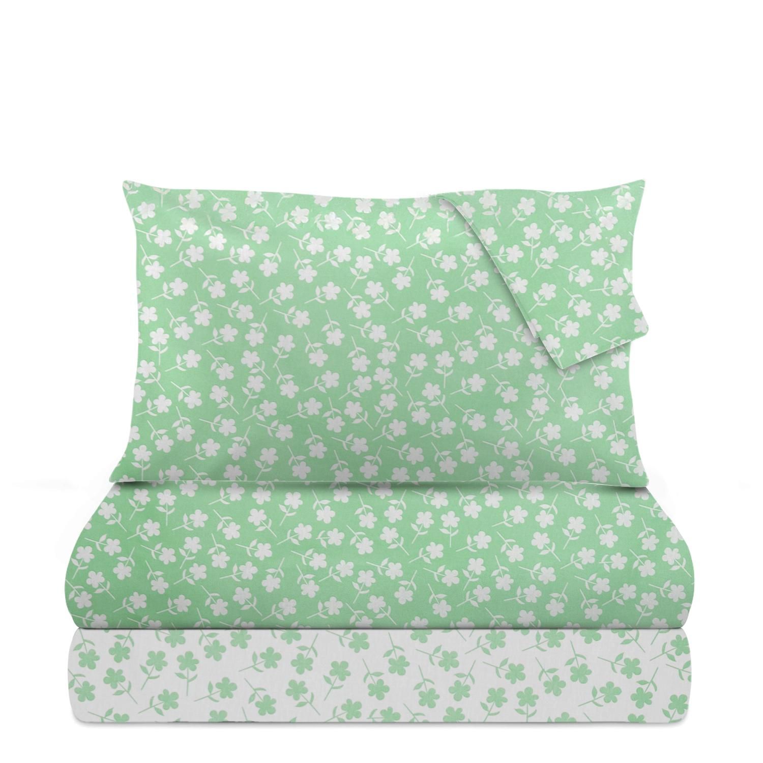 Completo Letto Singolo Kasanova In Misto Cotone - 3 Pezzi, Lenzuola Elasticizzate, Colore Menta - Foto 5