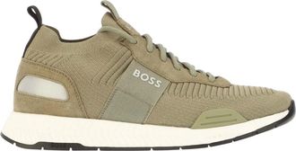 HUGO BOSS Heren Titanium Suede Paneel Hardlooptrainers (Olijfgroen)