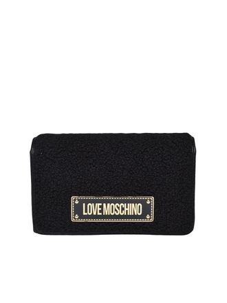 Love Moschino Plush Textured Crossbody Bag With Logo Plaque And Adjustable Strap