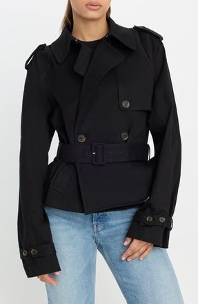 Good American Crop Trench Jacket in Black001 at Nordstrom, Size Medium