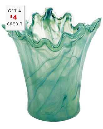 Vietri Vietri Onda Glass Green Short Vase With $5 Credit