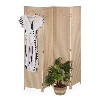 Relaxdays Relaxdays - Biombo 4 Paneles 170x160 Cm, Separador Ambientes Plegable, Pl&aacute;stico Y Madera, Tabique Interior, Marr&oacute;n Claro