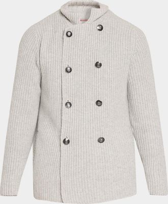 Brunello Cucinelli Men & apos;s Rib-Knit Cashmere Double-Breasted Cardigan
